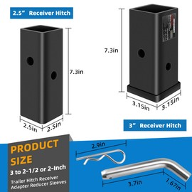Trailer Hitch Receiver Extender Adapter Reducer Sleeve Set by Fetechmate, 3" to 2", 3" to 2-1/2", 2-1/2" to 2" Carbon Steel Extender Towing Trailer Hitch Receiver with Pin & Clip