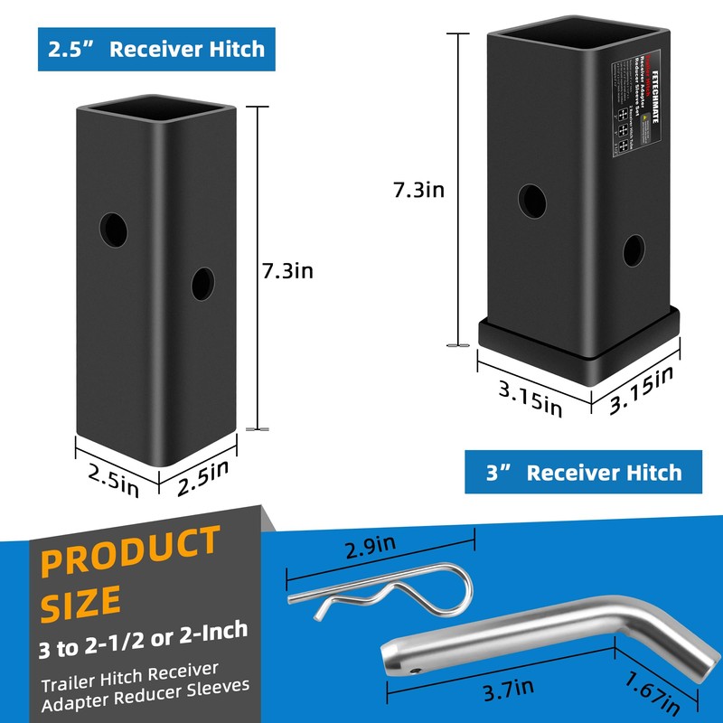 Trailer Hitch Receiver Extender Adapter Reducer Sleeve Set by Fetechmate,
