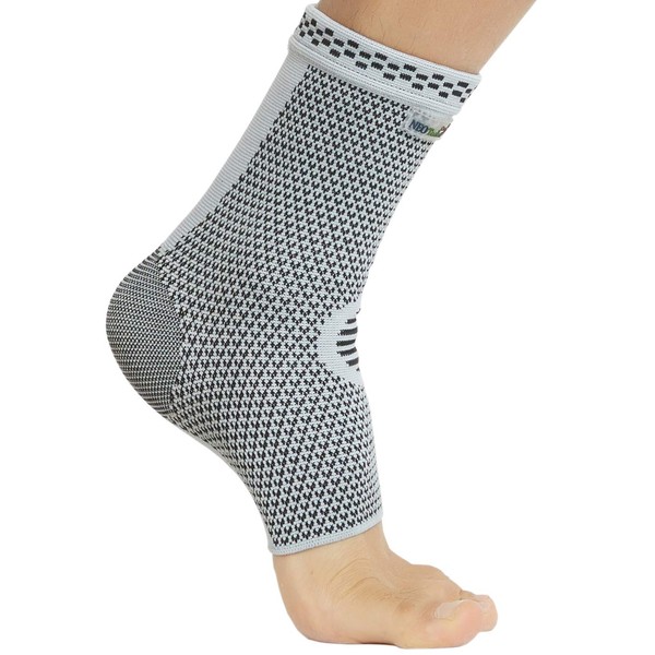 NEOtech Care Ankle Brace - Knitted Bamboo Fibre - Elastic & Breathable - Medium Compression - Sports, Training - Can Be Worn Right or Left - Men & Women - Grey (1 Unit, Size XS)