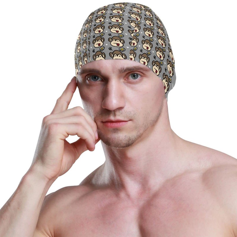 Dallonan Swimming Cap Unisex Adult Swim Cap Monkey Cartoon Polyester