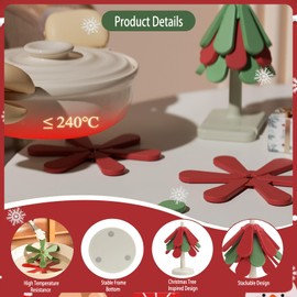 Konbison Silicone Tree Coasters Set Tree Trivets for Hot Dishes Decorative for Hot Pots and Pans 3 Magnetic Large Trivet + 1 Stand Stored Liker A Christmas Tree, for Kitchen Pot Holder Bowl Teapot.