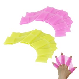 kina - Webbed Swimming Gloves | Swim Palm-fingers Fins | Frog Model | Superior Speed and Performance | Flexible and Comfortable | For Beginners and Experienced Professionals (Yellow-Pink 2 Pairs)