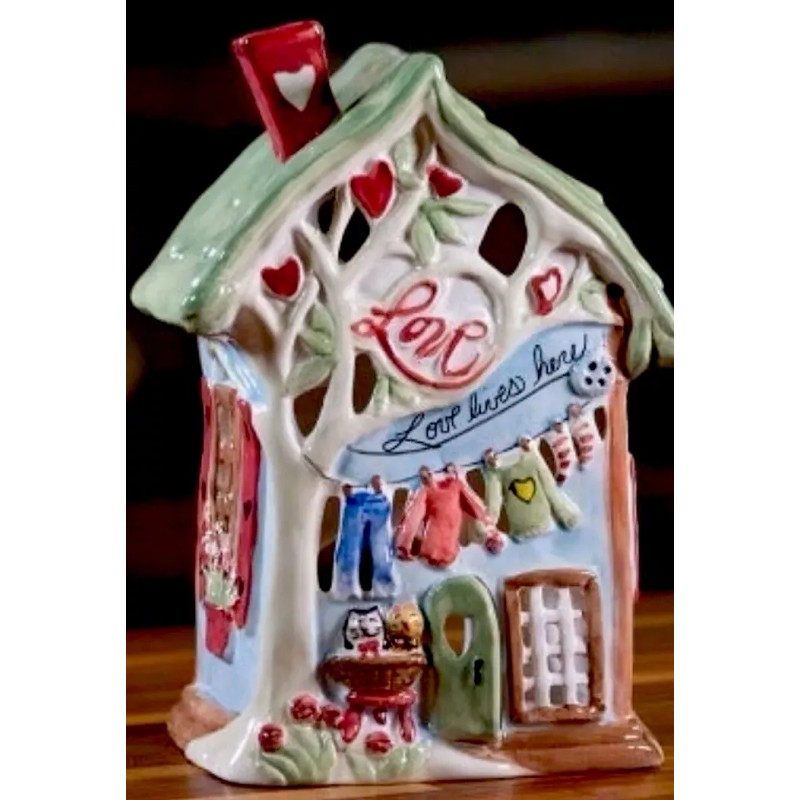 Blue Sky Clayworks “Love Lives Here” Tea Light Candle House