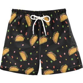 visesunny Summer Boy's Beach Shorts Quick Dry Soft Drawsting Swim Trunks Raining Taco Foot Baby Boy Bathing Suit with Pockets