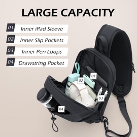 MDODO Sling Bag for Women, Crossbody Backpack Chest Daypack Shoulder Bag for Casual Commuting Work Travel Sport Hiking, Black