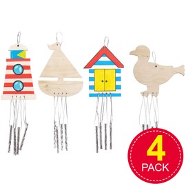 Baker Ross 4 Pack Wooden Beach Wind Chimes AT868 Great for Kids to Design and Decorate Great for School, Home Crafts and Group Activities