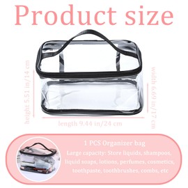 Clear Makeup Toiletry Cosmetics Bag, Black with Handle Zipper Transparent Waterproof Large Storage Pouch Portable Organizer Bag for Men and Women Travel Business Bathroom