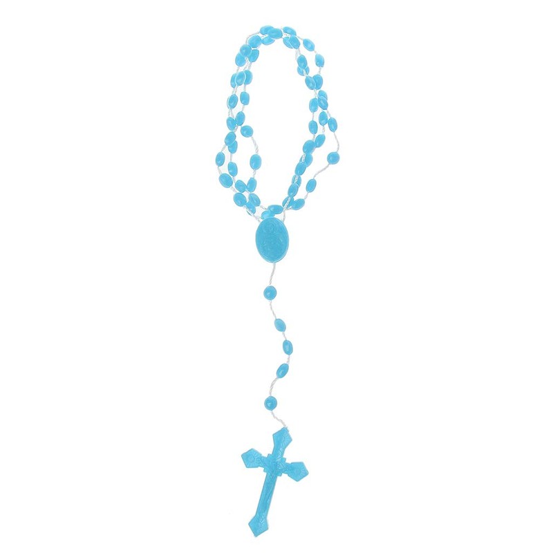angwang Rosary Necklace,Plastic Rosary Beads Luminous Necklace Catholicism Prayer Religious
