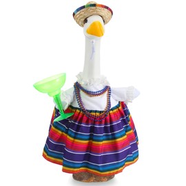 SilTriangle Mexican Goose Outfit 23 '' Lawn Porch Goose Statue Clothes with Cinco de Mayo Fiesta Sombrero 3 Necklaces and Cup for Garden Yard Patio Mexican Decorations
