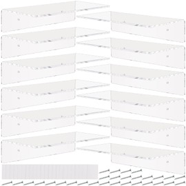 12 Pack Acrylic Floating Shelves 12 Inch Clear Acrylic Shelf Wall Display 4 mm Thick Invisible Book Shelves for Bedroom, Living Room, Bathroom, Office