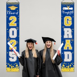2025 Graduation Banner Decorations Blue Porch Sign for Outdoor Indoor, High School College Party Supplies, Grad Party Decor Class of 2025