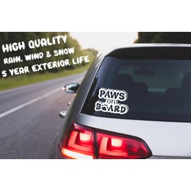 Hatcherabilia Paws On Board Pet Funny Car Decals - Cat & Dog Stickers - Campervan & Motorhome Bumper Stickers - Cute Stickers (White)