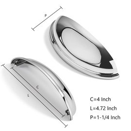 CABDM 2 Pack 4" Drawer Pulls Polished Chrome Cabinet Cup Pulls Kitchen Hardware Cabinet Handles Drawer Handles Knobs 4 inch (102mm) Center to Center