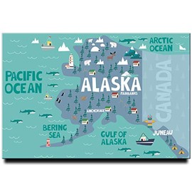 Alaska map Fridge Magnet Anchorage Poster Juneau Travel Souvenir Fairbanks