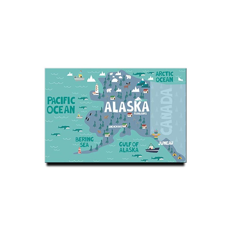 Alaska map Fridge Magnet Anchorage Poster Juneau Travel Souvenir Fairbanks