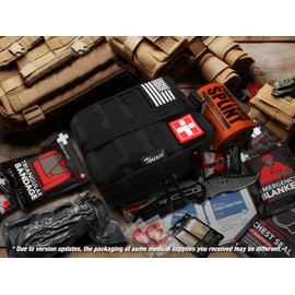 Survival First Aid Kit with Israeli Bandage, Splint, Chest Seal, Tactical Military Combat Molle IFAK for Wound Care, Bleeding Control, Trauma Hemorrhage and More (Black)