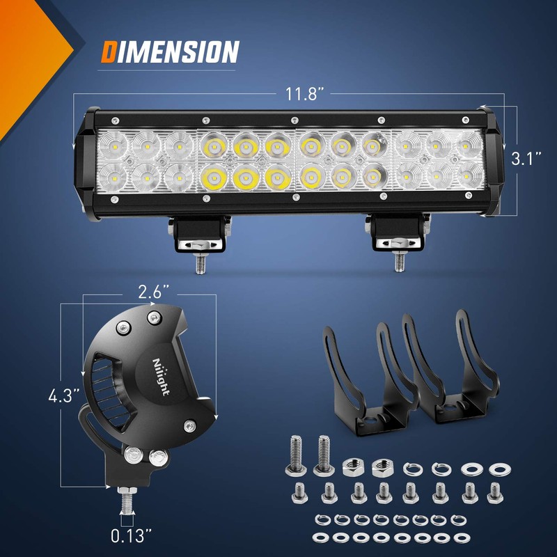 Nilight Led Light Bar 2Pcs 12Inch 72W 5040 LM Spot