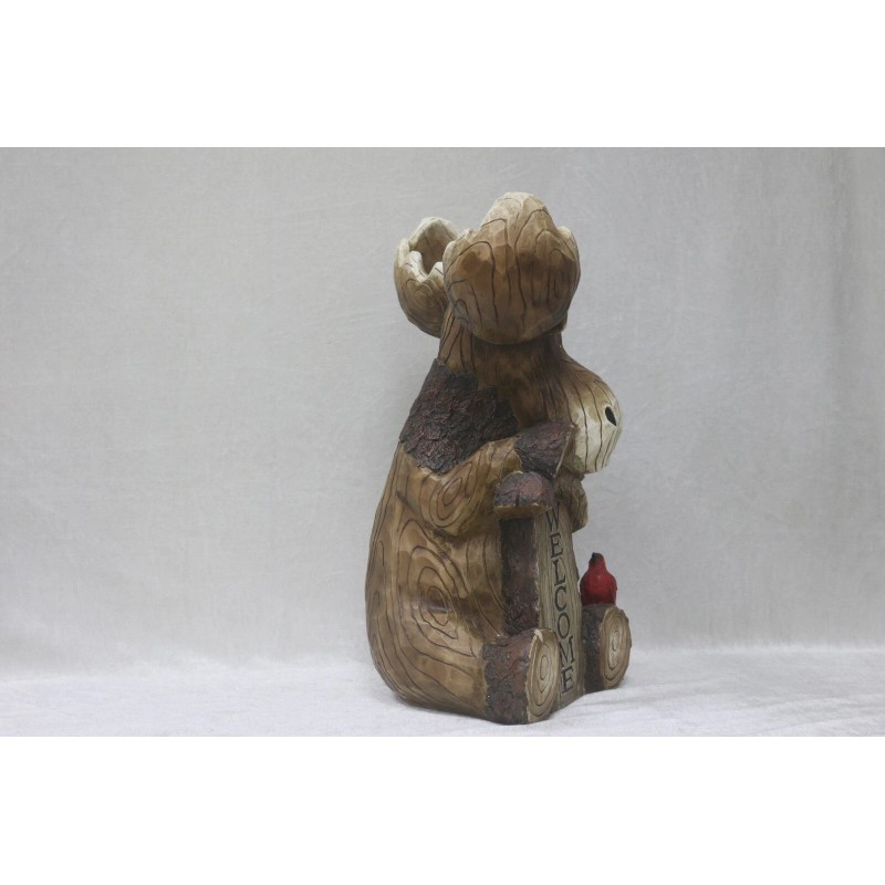 Hi-Line Gift Ltd. Moose With Cardinal Garden Welcome Sign Resin