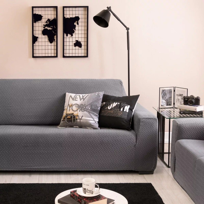 Vianney Cubre Sala Ajustable Niza Gris Elastico Stretch 3 Piezas