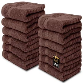 White Classic Luxury Cotton Washcloths 13x13 - Bathroom Face Towel 12/Pack Super Absorb - Brown