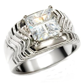 YourJewelleryBox K028 Cushion Cut Womens Solitaire Simulated Diamond Ring Stainless Steel Size J USA 5