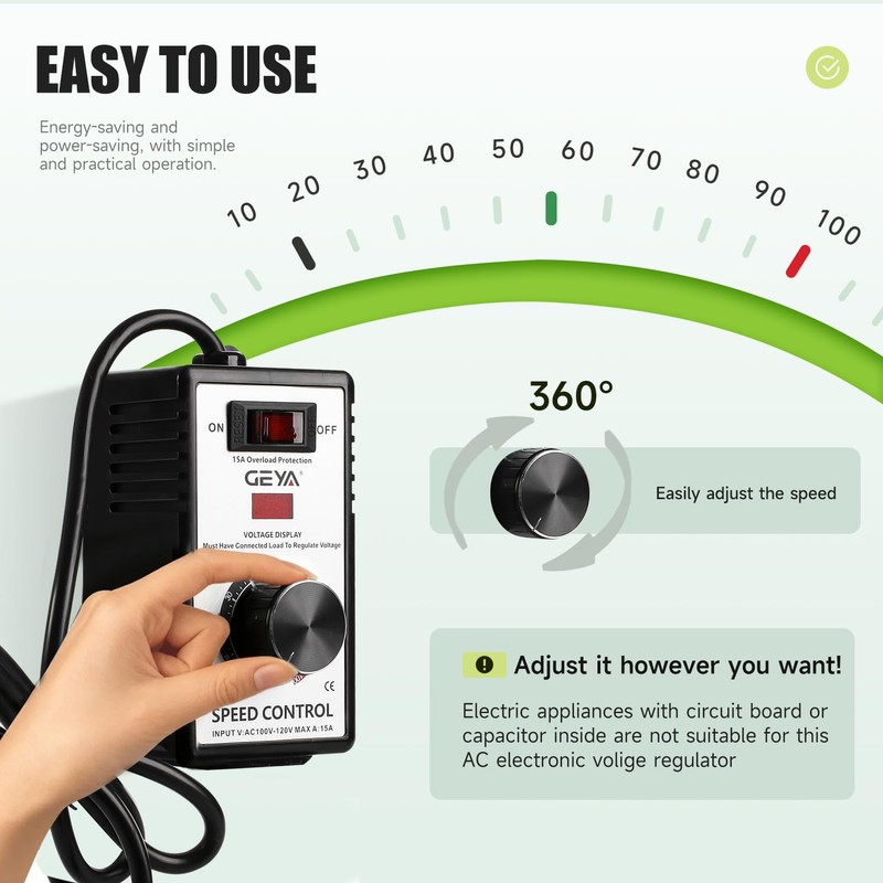 IGOYE 100V-120V 15A AC Motor Speed Controller with Overload Protection,
