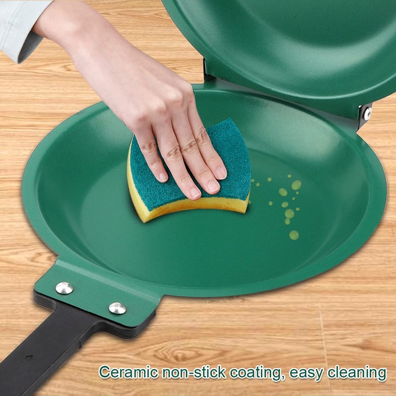 Double Sided Frying Pan, Green Non-stick Ceramic Coating Flip Frying