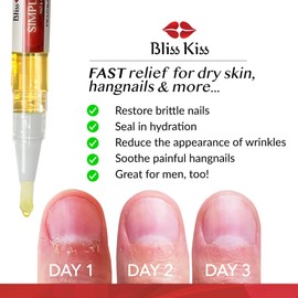 Bliss Kiss Bliss Kiss | Fragrance Free 4 Nail Oil Cuticle Pens w/Vitamin E & Jojoba?Nail Strengthener Nail Growth Serum for Brittle, Peeling, Breaking, Thin nails