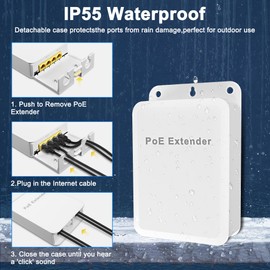 MEIRIYFA Gigabit PoE Extender Outdoor 4 Ports PoE Switch IEEE 802.3 af/at PoE Repeater, 1000Mbps 1 PoE in 3 PoE Out Waterproof 30W 100m of Power and Data for PoE Injector and Security Camera