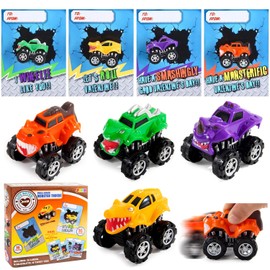 JOYIN Valentine's Day 16 Pack Pull Back Monster Truck Toys with Gift Cards for Kids, Mini Monster Trucks Classroom Exchange Prizes Valentine Party Favor Toys