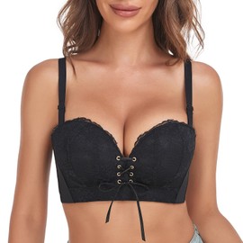 FallSweet Add Two Cups Lace Push Up Bra Ultra Padded Wireless Support Brassiere (Black, 38C)