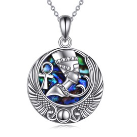 YFN Egyptian Queen Necklace Sterling Silver Nefertiti Pendant Abalone Shell Egypt Jewellery Gifts for Women Girls