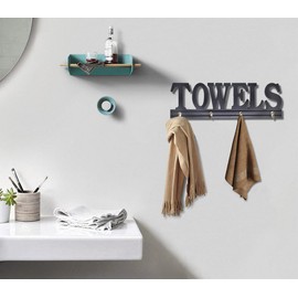 K KILIPES Rustic Wooden Sign Cutout Letters with Towels Hanging Rack Wall Mounted Wood Word Towels Sign Towel Hook for Bathroom Home Wall Decor