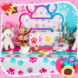 Newwiee 3 Pcs Puppy Paw Print Tablecloth Plastic Disposable Colorful Table Cover Dog Table Cloth Paw Print Party Supplies for Dog Pet Themed Party Decorations Supplies Favors, 51 x 108''