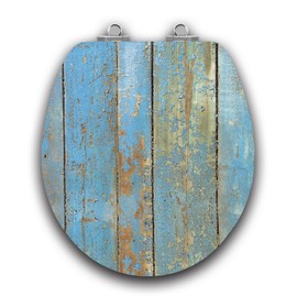 TOPSEAT Art of Acryl Round Toilet Seat w/Slow Close Chromed Metal Hinges, Wood, Shabby Chic