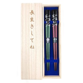 Couples Chopsticks with Silver Cherry Blossoms, Green, Purple, Japanese Paulownia Box, Wrapping, Parents, Couple, Dad, Mom, Grandpa, Grandma's Day, Father's Day, Grandma's Day, Father's Day, Good