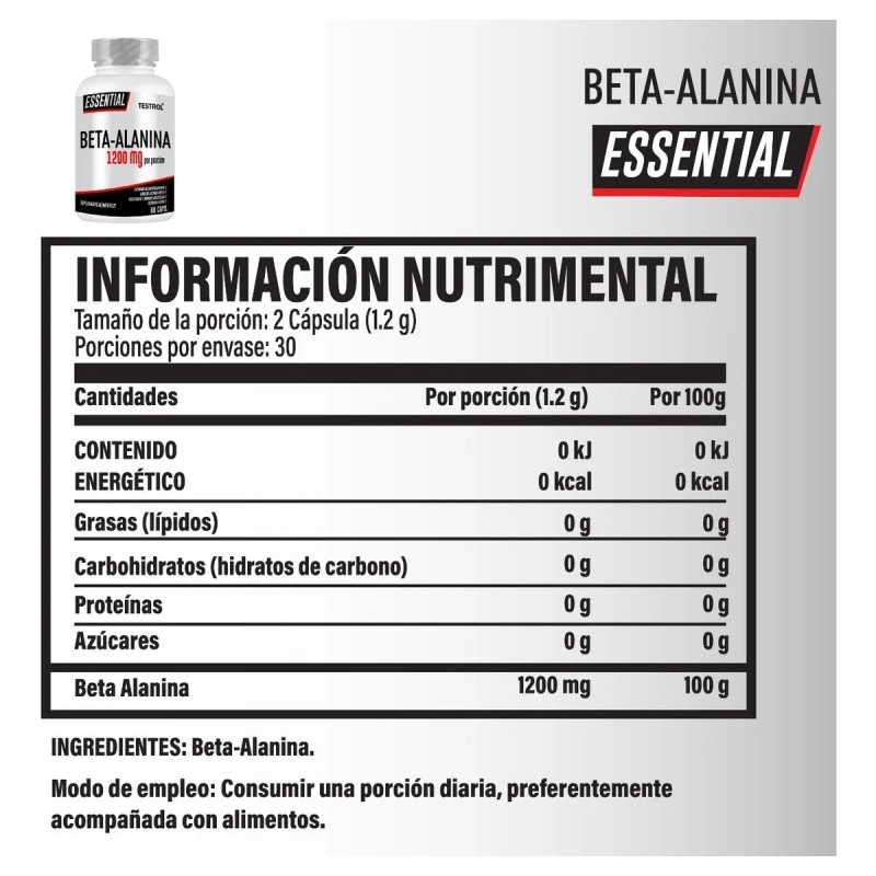 Beta-alanina 1200 Mg | Testrol | Essential | 60 Caps