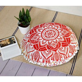 22"Inch/55'cm Round Mandala Floor Pillow Cover Meditation Cushion Sofa Seating Throw Hippie Round Colourful Decorative Bohemian Boho Chic dog bed Indian Pouf Ottoman Handmade