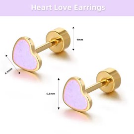 Titanium Heart Love Earrings for Women Girls,Tiny Hypoallergenic Stainless Steel Cartilage Stud,Birthday Valentine's Day Christmas Gift for Women(Purple)