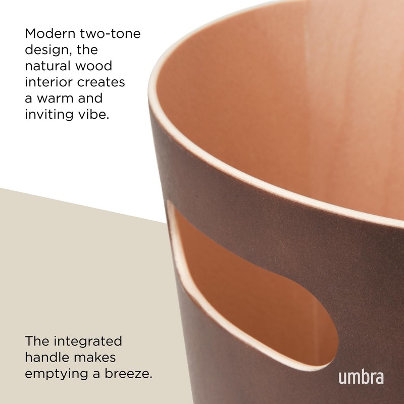 umbra Wooden Round Trash Can, No Lid, Pail, Trash Can,