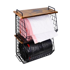 2 Pack Stackable Extra Large Trash Bag Holder Under Sink, Wall Mounted Garbage Bag Dispenser Roll Holder for 13/33 Gallon Trash Bags, Kitchen/Pantry/Laundry Room Organization Basket Storage Bin