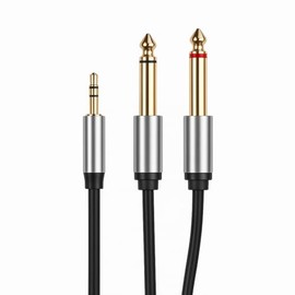 3.5mm Klinke auf Dual 6.35mm Mono Y AudioKabel 2M, Nylon geflochtenes Audiokabel, 3,5 mm TRS auf Dual 6,35 mm TS Mono, Audio Adapter für Lautsprecher, Mischpult, Verstärker, Heimkino, PC, Tablet