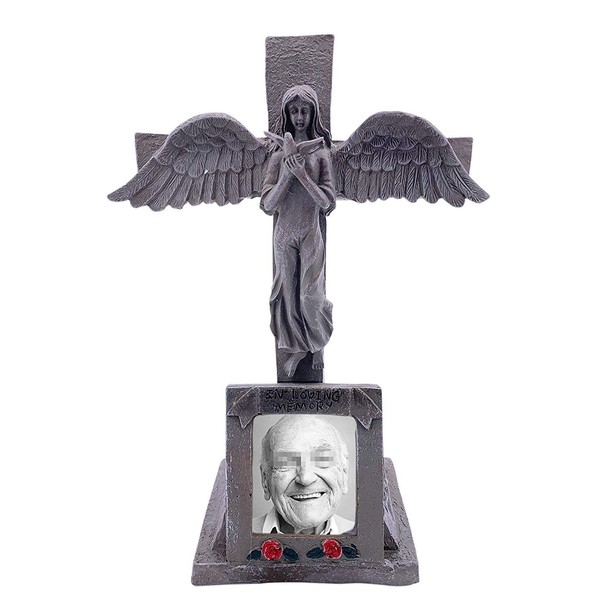 Auhafaly Solar Lighted Cross - Angel Cemetery Decoration Grave Headstone Memorial - Automatically Lights Up at Night
