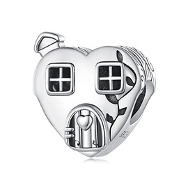 NINGAN 925 Sterling Silver House Charms Fit for European Bracelets and Necklaces, Heart Home Beads as Birthday Christmas Jewelry Gifts for Women