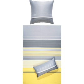 Erwin Müller Bed Linen, Duvet Cover, Pillowcase Mako Satin Stripes Yellow/Grey Size 80 x 80 cm / 135 x 200 cm - Soft Touch, Temperature Regulating, with Zip