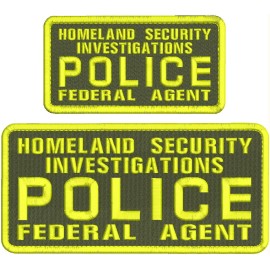 H S I POLICE F AGENT EMB PATCH 9X4 and 6x3 Hook On Back Ranger Green/Yellow