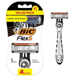 BIC Flex 5 - Maquinillas de afeitar desechables para hombres, maquinilla de afeitar sensible para un afeitado suave y cerrado, maquinillas de afeitar portátiles con 5 cuchillas, juego de 4 unidades