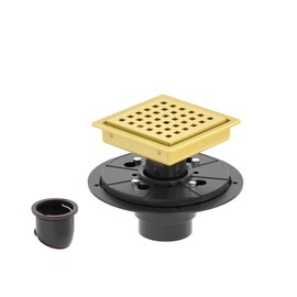 HOMOTEK 4 Inch Shower Drain Square Stainless Steel Floor Drain Kit with Flange for Bathroom Removeable Gridr & Hair Strainer Prevent Odors, Brushed Gold