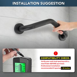 Grab Bars for Bathtubs and Showers- 1-1/4 x 16 Angled Shower Grab Bar for Seniors Knurled Stainless Steel Handicap Grab Bars for Wall (Black, 2 Pack)