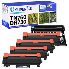 SuperInk (4 Toner, 1 Drum Compatible for Brother TN760 TN730 Toner Cartridge and DR730 Drum Unit Work with HL-L2395DW HL-L2390DW HL-L2370DW MFC-L2750DW MFC-L2710DW Laser Printer